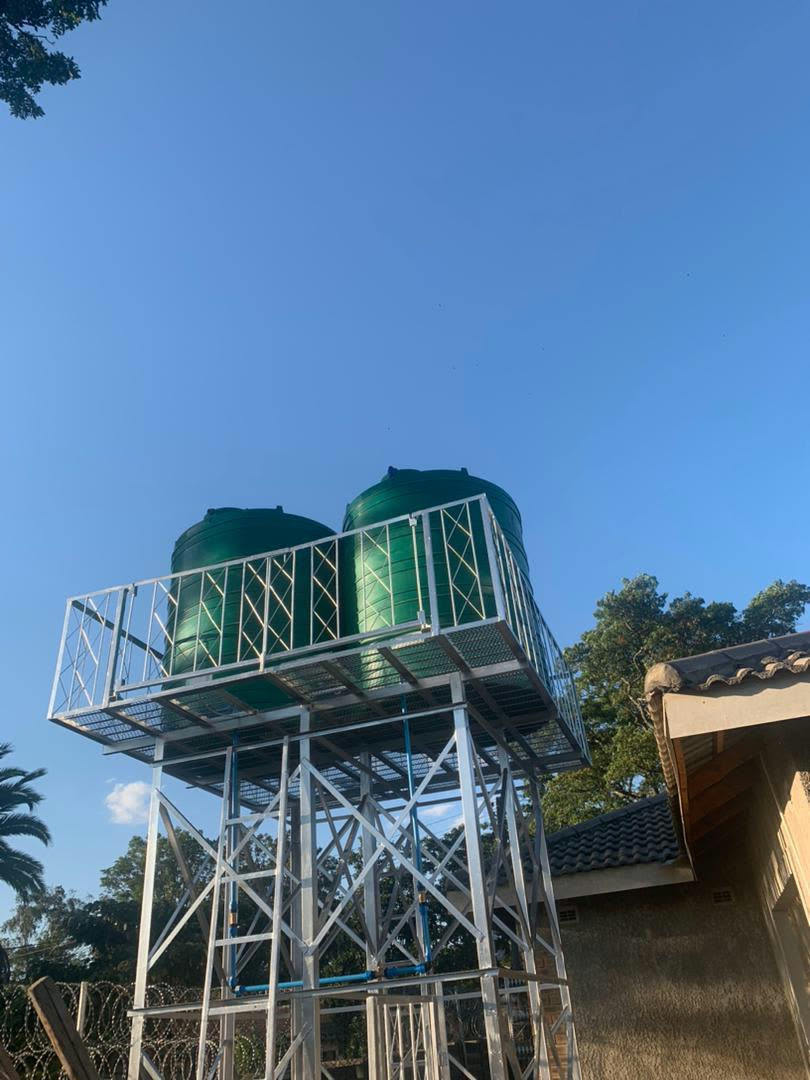 Custom steel water tank stand, welded on site
