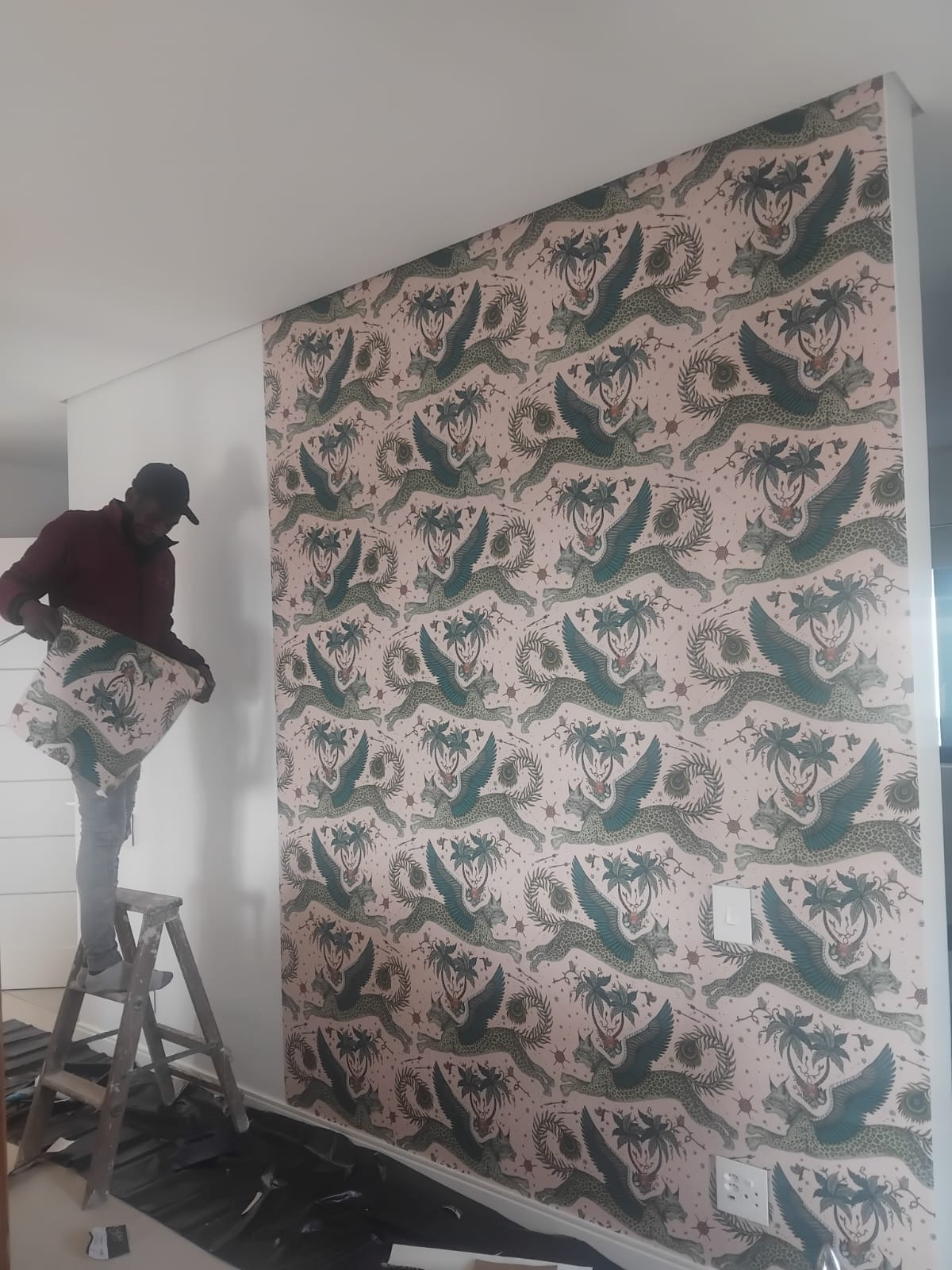 Feature wall wallpaper installation