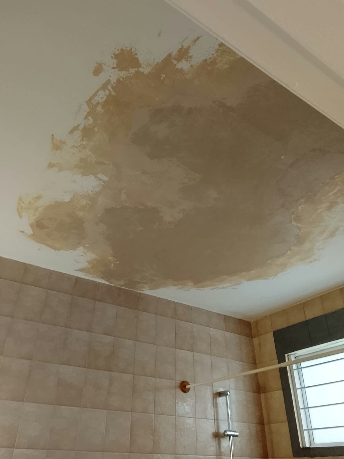 Bathroom ceiling re-plastering in progress